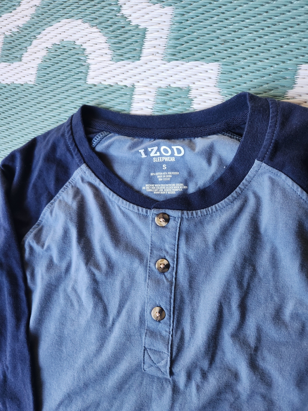Izod Two-Tone Navy and Light Blue Henley Pajama Set - Picture 2 of 3